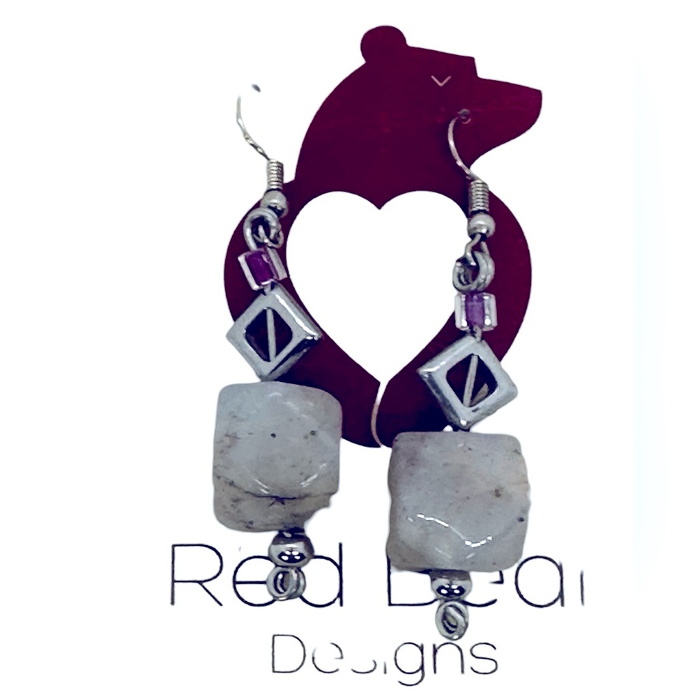 Handmade, one behind Chicago artist, stainless steel,stone hook earrings NWT